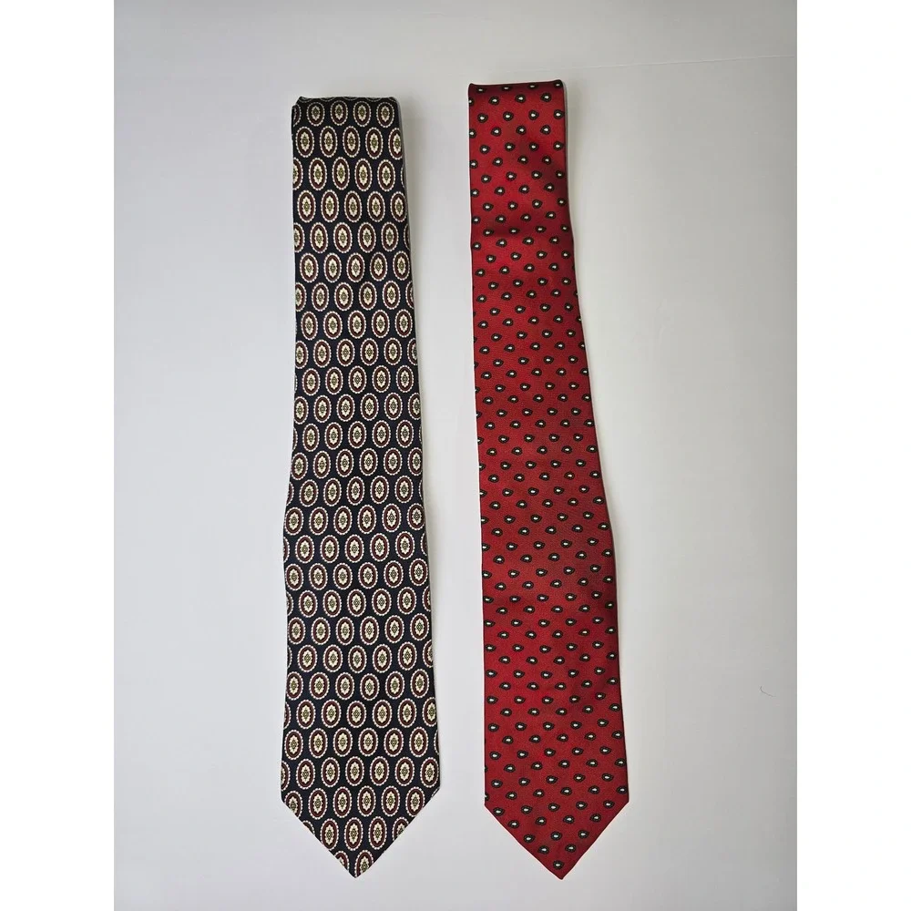 Brooks Brothers Makers Tie Mens OS‎ Navy Red Silk Geometric Teardrop 2 Pack Lot